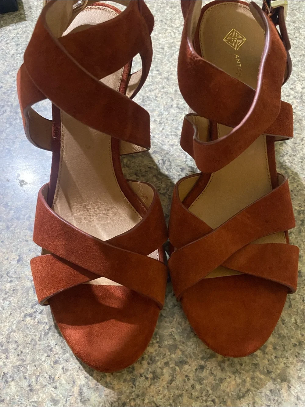 ANTONIO MELANI Rust Suede Crisscross Strap Heels sz 10m